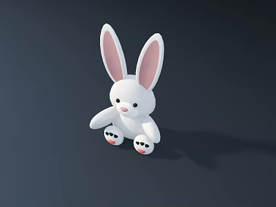 Cute White Rabbit Doll With Long Pink Ears And Black Eyes On Dark Background 3d model