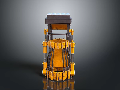 Yellow Industrial Mechanical Structure With Metal Frame And Dark Top Platform 3d model