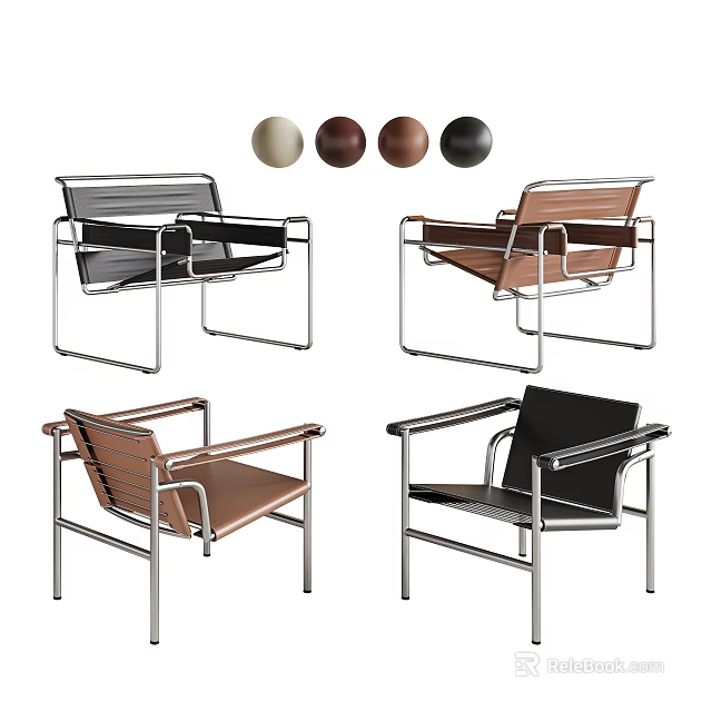 Modern Leisure Chairs With Sleek Metal Frames And Assorted Color Variations 3d model 