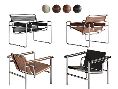 Modern Leisure Chairs With Sleek Metal Frames And Assorted Color Variations 3d model