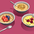 Delicious Oatmeal Bowls Topped With Banana Slices Raspberries Strawberries Blueberries And Chopped Nuts