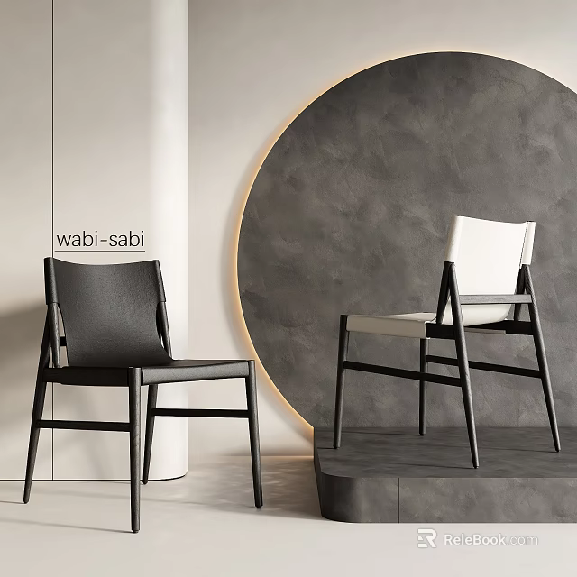 Black And White Wabi Sabi Dining Chairs With Minimalist Design 3d model 