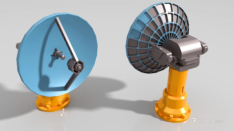 Industrial Equipment With Blue Dish Structures Grid Design Metal Arms And Yellow Bases 3d model 