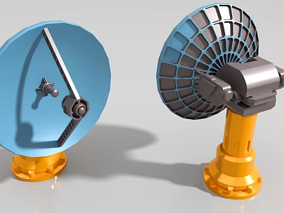 Industrial Equipment With Blue Dish Structures Grid Design Metal Arms And Yellow Bases 3d model