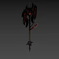 Mythical Dragon Wing Weapon With Glowing Spike Black Metal And Fiery Red Lava Texture