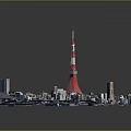 Modern Urban Buildings Surrounding Tokyo Tower In Detailed Miniature City Model