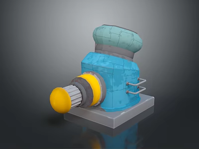 Industrial Mechanical Equipment With Blue Main Body Yellow Component Gray Base And Top Structure 3d model
