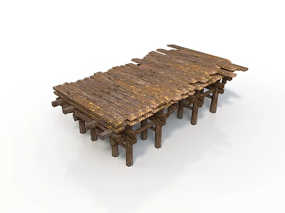 Natural Rustic Wooden Household Table With Planks And Sturdy Legs 3d model