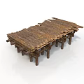 Natural Rustic Wooden Household Table With Planks And Sturdy Legs