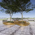 Golden Spiral Outdoor Chairs With Modern Design On Stone Pavement Near Trees