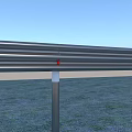 Sturdy Modern Metal Railings With Support Posts In Green Grass Field Outdoor