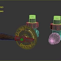 Industrial Gate Valve And Metal Parts With Wooden Handle And Golden Threads