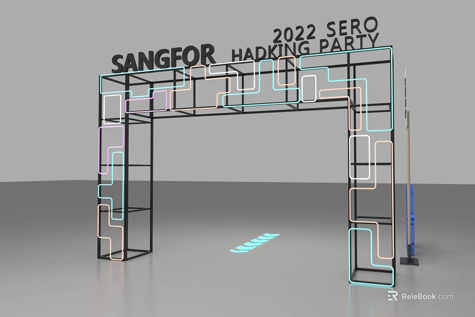 SANGFOR 2022 SERO HACKING PARTY Event Entrance Arch With Neon Lights And Geometric Frame 3d model 
