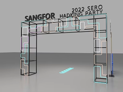SANGFOR 2022 SERO HACKING PARTY Event Entrance Arch With Neon Lights And Geometric Frame 3d model