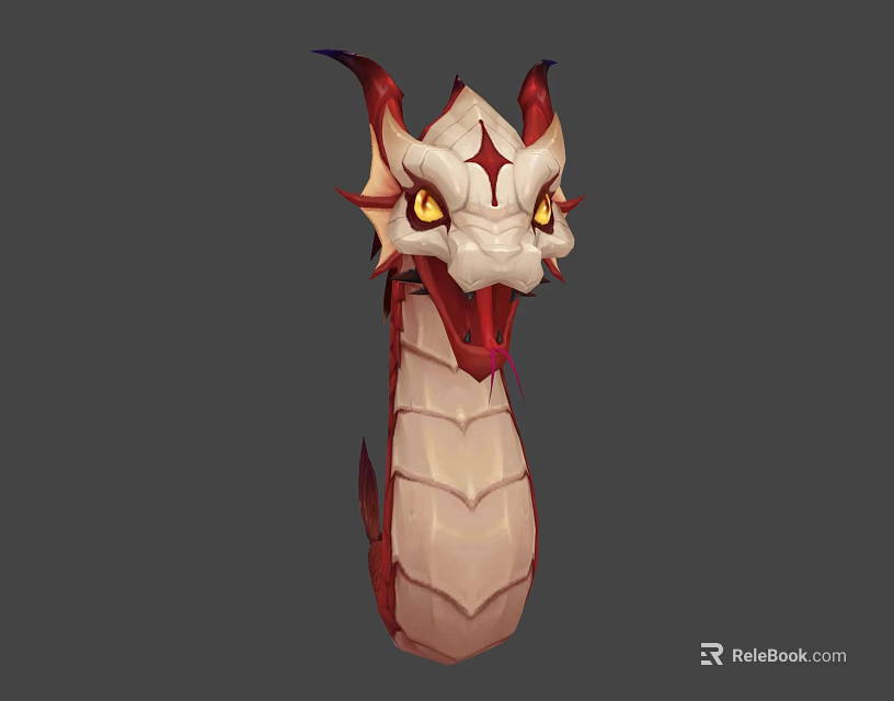 Mystical Creature With Dragon Head Snake Body Red White Scales Yellow Eyes Horns Details 3d model 