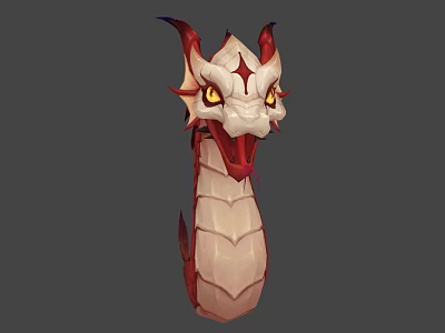 Mystical Creature With Dragon Head Snake Body Red White Scales Yellow Eyes Horns Details 3d model