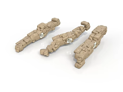 Three Sand Colored Scene Components With Intricate Modular Design And Connector Parts 3d model