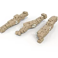 Three Sand Colored Scene Components With Intricate Modular Design And Connector Parts