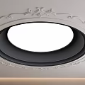 Elegant Ceiling Design With Circular Light And Ornate White Carvings 3d model