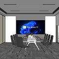Modern Conference Room Interior With Windows 11 Display Screen Meeting Table And Chairs