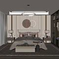 Elegant Modern Bedroom Interior With Bed Circular Wall Art Nightstands And Bench