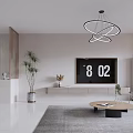 Modern Living Dining Room Interior With Round Chandelier And Sofa