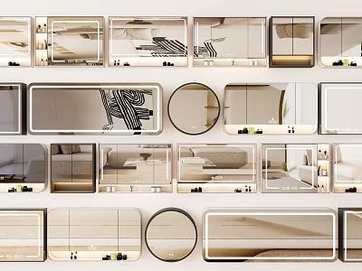 Various Shapes And Designs Of Mirrors Arranged For Stylish Interior 3d model