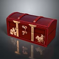 Elegant Red Wooden Trunk With Golden Carved Patterns For Home Storage As Daily Household Item
