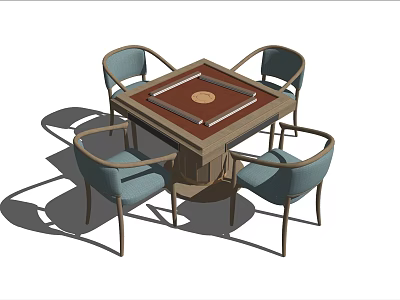 Modern Square Entertainment Table With Game Surface And Four Light Blue Chairs 3d model