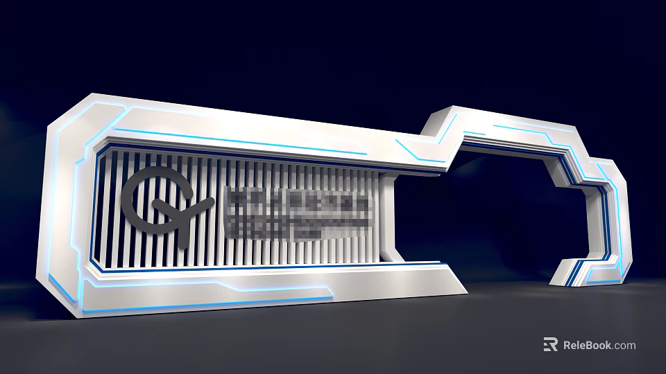 Modern Tech Style Door Arch With White And Blue Lines Geometric Structure 3d model 