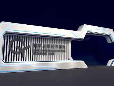 Modern Tech Style Door Arch With White And Blue Lines Geometric Structure 3d model