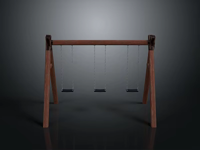 Wooden Swing Structure Design With Three Seats And Hanging Chains 3d model