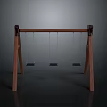 Wooden Swing Structure Design With Three Seats And Hanging Chains