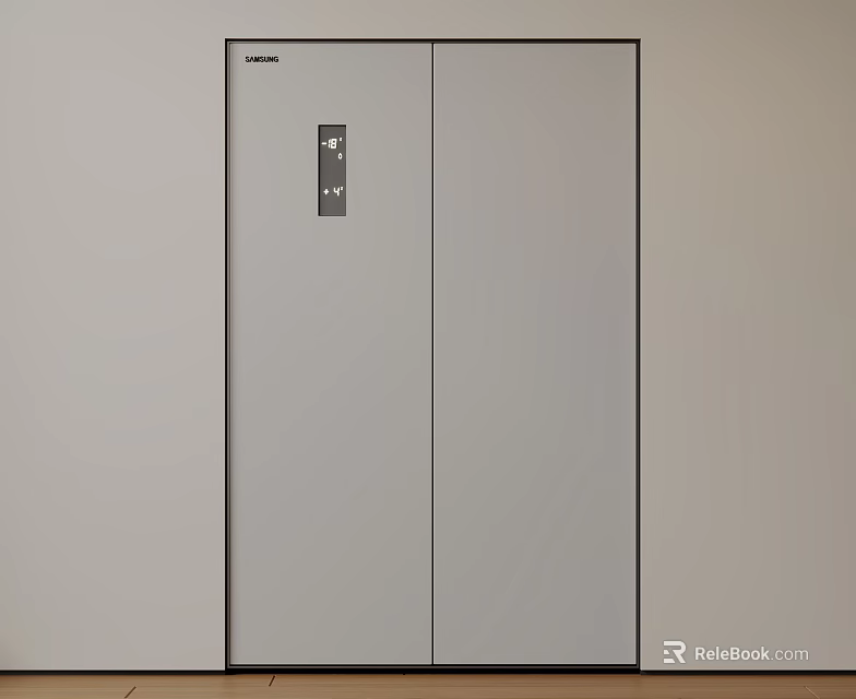 Double Door Refrigerator Freezer With Modern Silver Design And Control Panel 3d model