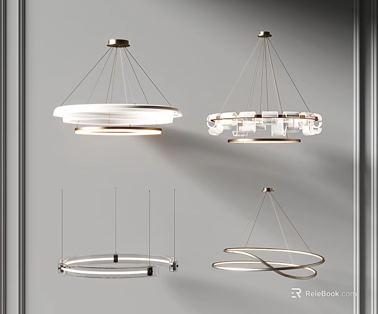 Modern Circular Chandeliers with Glass Elements and Metal Structures for Interior Lighting 3d model 