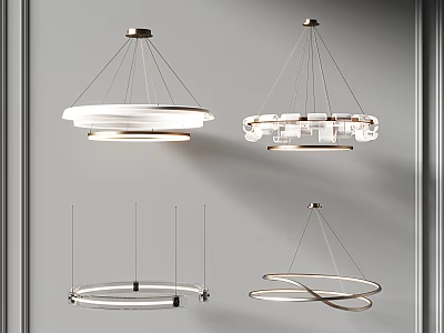 Modern Circular Chandeliers with Glass Elements and Metal Structures for Interior Lighting 3d model