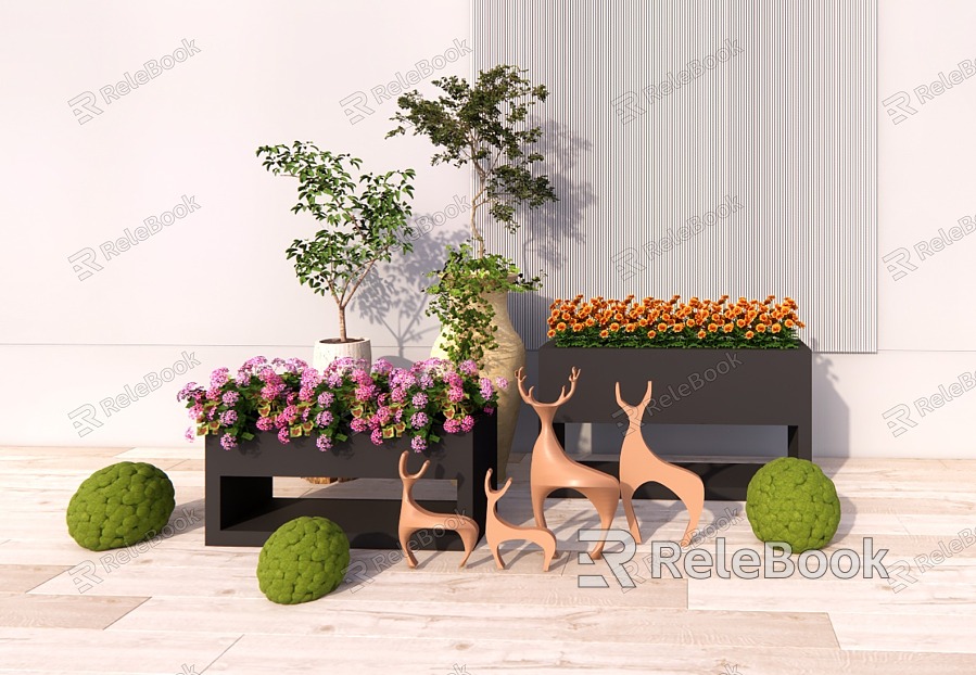 Modern Flower Box Plant Mobile Flower Box Plant Combination Green Plant Flower Box Plant Stack model