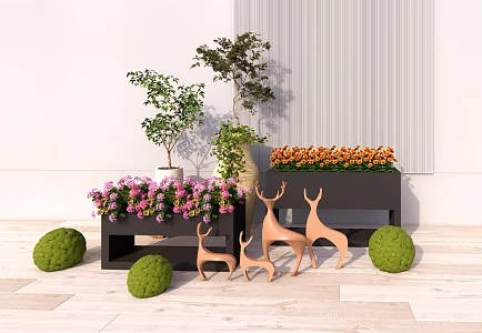 Modern Flower Box Plant Mobile Flower Box Plant Combination Green Plant Flower Box Plant Stack 3d model