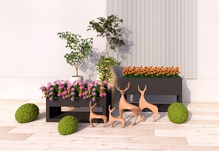 Modern Flower Box Plant Mobile Flower Box Plant Combination Green Plant Flower Box Plant Stack 3d model