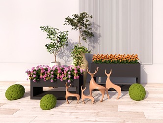 Modern Flower Box Plant Mobile Flower Box Plant Combination Green Plant Flower Box Plant Stack 3d model