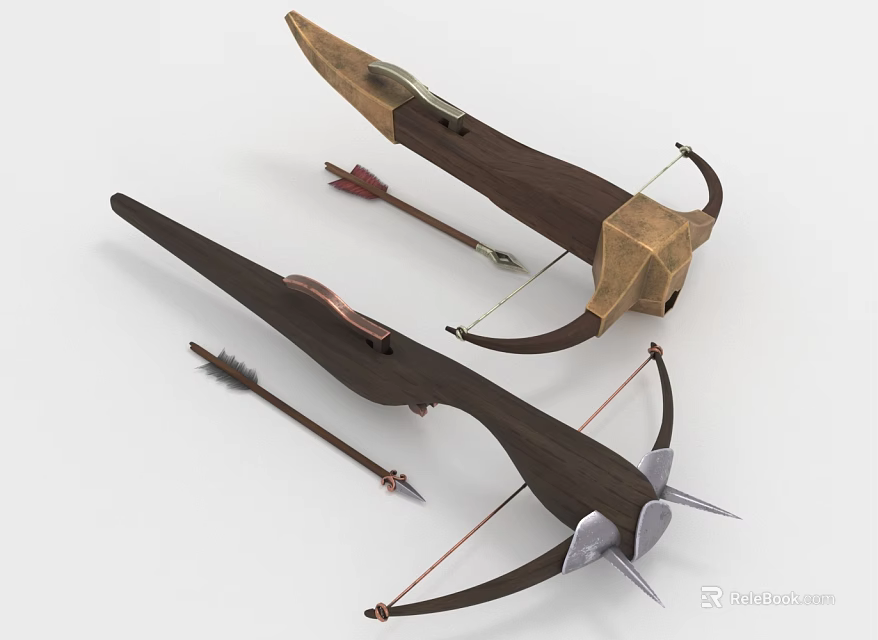 3D Rendered Medieval Crossbows With Wooden Metal Design And Arrows 3d model 