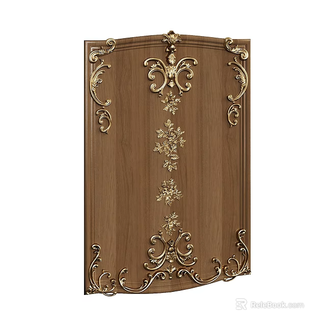 Wooden Door With Ornate Gold Carved Lines And Intricate Decorative Patterns 3d model 