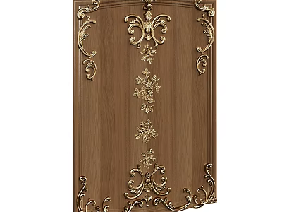Wooden Door With Ornate Gold Carved Lines And Intricate Decorative Patterns 3d model