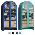 Wooden Storage Cabinets with Glass Doors Open Shelves Books and Decorative Items
