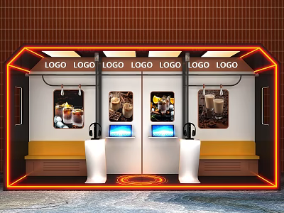 Subway Carriage Themed Photo Check In Spot With Neon Lights Logos And Blue Screens 3d model