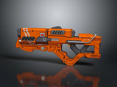 Orange Sci Fi Weapon With Futuristic Mechanical Design And Striped Details 3d model