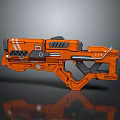 Orange Sci Fi Weapon With Futuristic Mechanical Design And Striped Details