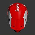 Stylish Supreme Red Motorcycle Helmet With Tinted Visor And White Accents