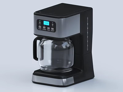 Black And Silver Automatic Coffee Maker Kitchen Appliance With Digital Display And Glass Carafe 3d model