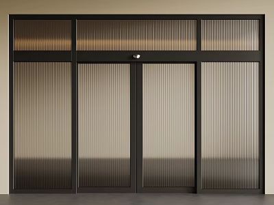 Modern Double Doors With Black Frame And Ribbed Glass For Contemporary Home Interior 3d model